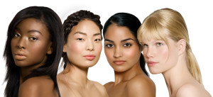 Multi-ethnic group of young women: African, Asian, Indian and Caucasian.